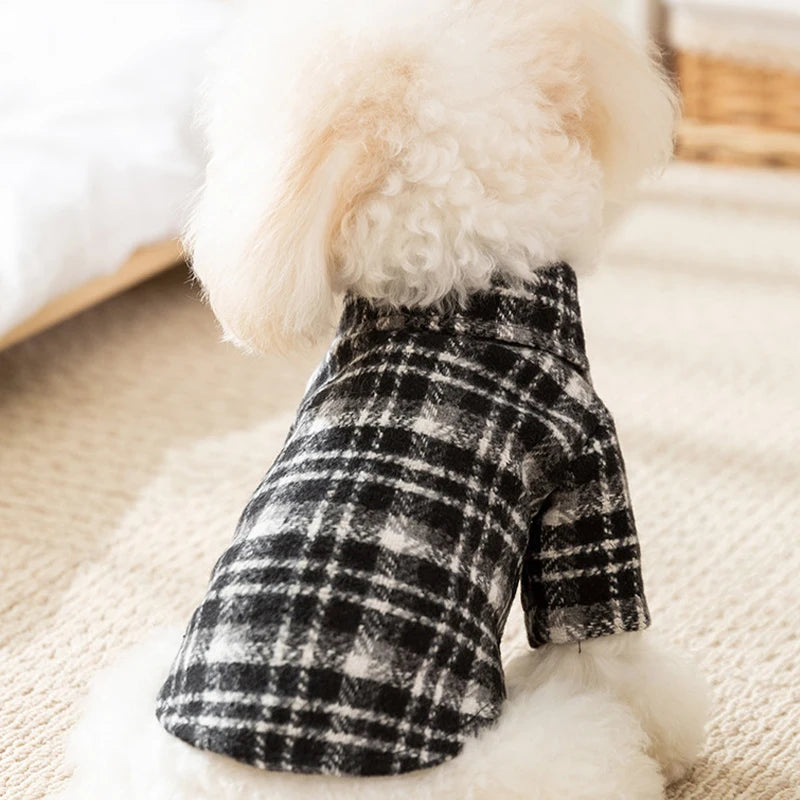 Luxury Dog Clothes Thickened Autumn Winter Warm Pet Dog Dress Puppy Shirt Striped Plaid Dog Costume Chihuahua Bichon Dog Coat