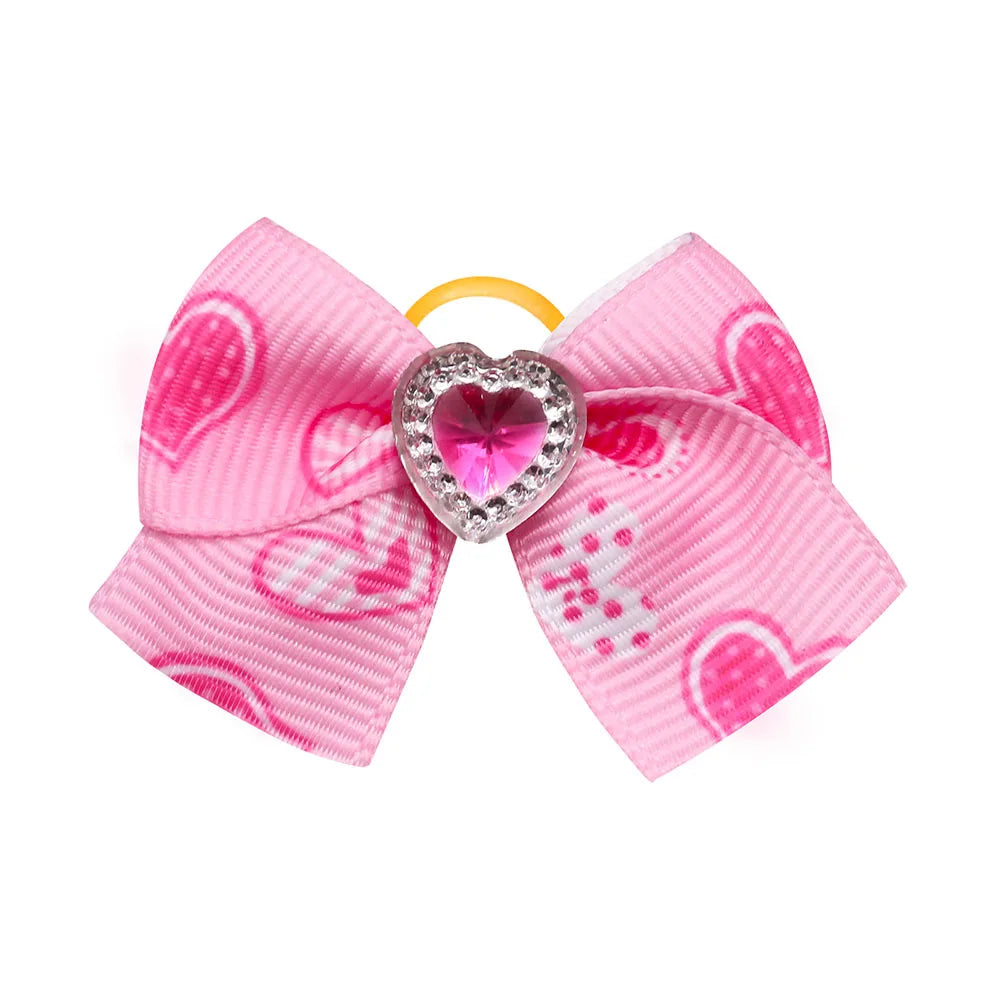 20PCS Red/Pink Series Dog Bows Valentine's Day Bows for Dogs Cute Cat Dog Bows for Rubber Band Pet Hair Bowknot Dog Accessories