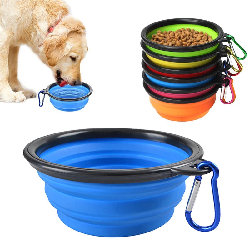 Dogs Feed Supplies Folding Silicone Bowl Portable Puppy Water Container with Carabiner Folding Cats Bowl Travel Pets Accessories