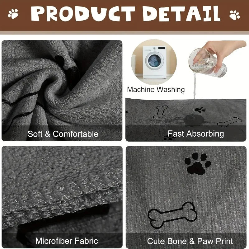 Pet Towel 60x100cm Drying Dog Cat Bath Towel Microfiber Quick-drying Dog Claw Absorbent Blue Grey Bath Towel Pet Bath Products