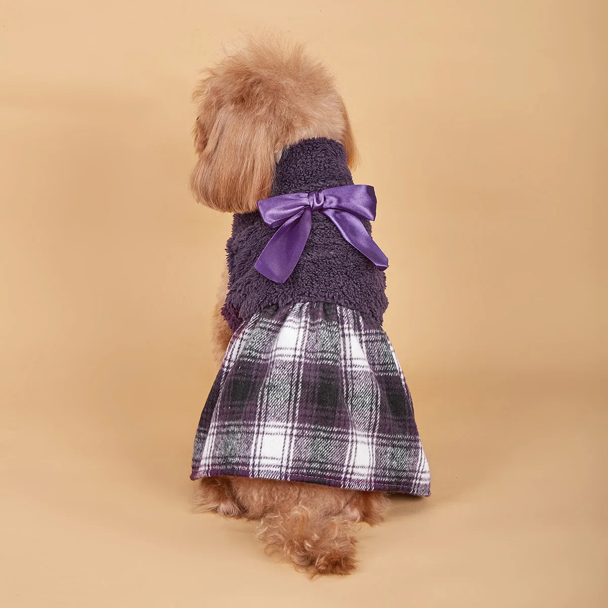 Dog Dress for Small Dogs Warm Costume Plaid Printed Puppy with  Doggie Pet Clothes Bowknot Apparel for Dogs Cats Daily Wear