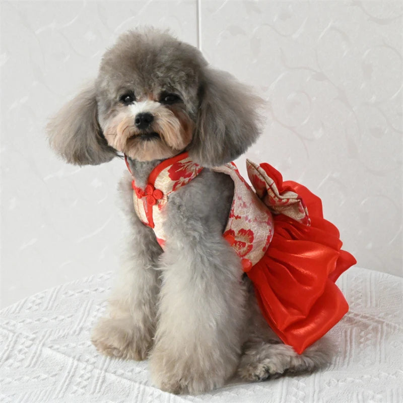 Chinese Style Dog Cheongsam Dress New Year Pet Clothes Tang Suit Puppy Small Dog Costume Dresses Princess Skirt Dog Clothing Xs