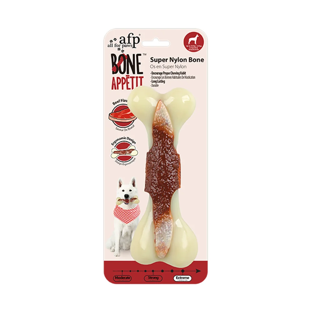 All For Paws Dogs Bone Chew Toys Nearly Indestructible Non-Toxic Anti-bite Aggressive Chewers Super Nylon Bone With Beef Flavor