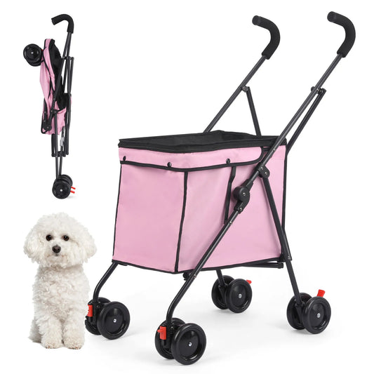 33lbs 4 Wheels Dog Stroller Rotate Pink  Pet Puppy Stroller Holder for Dogs Cat Travel Hand Cart Folding Shopping Trolley