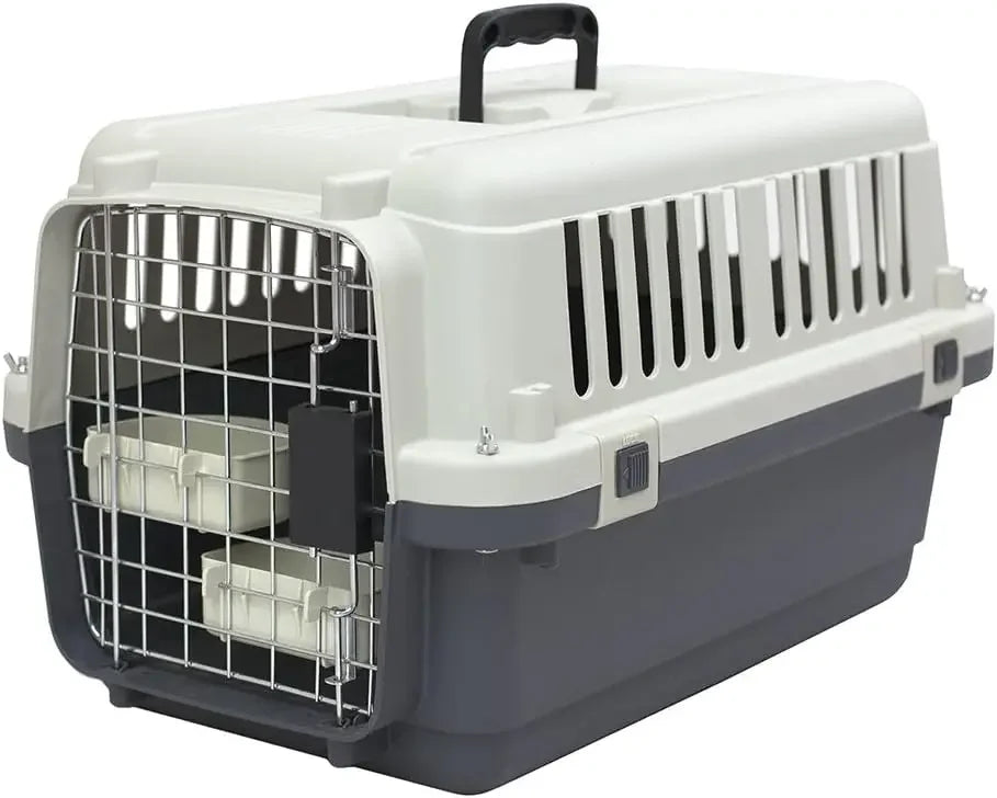 Plastic Kennels Rolling Plastic Wire Door Travel Dog Crate, Collabsible Kennel, 22.1" L x 23.3" W x 30.6" H easy assembly