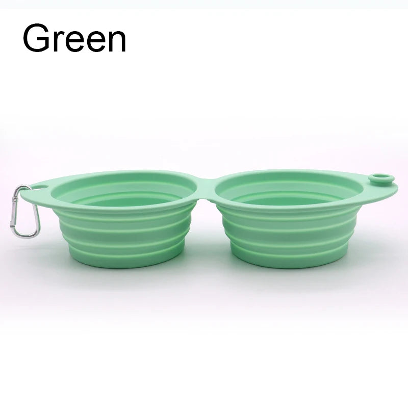 Foldable Dog Bowl Silicone Double Bowl Collapsible Dog Food Bowl Water Outdoor Pet Travel Drinking Bowl for Dogs Feeder Dish