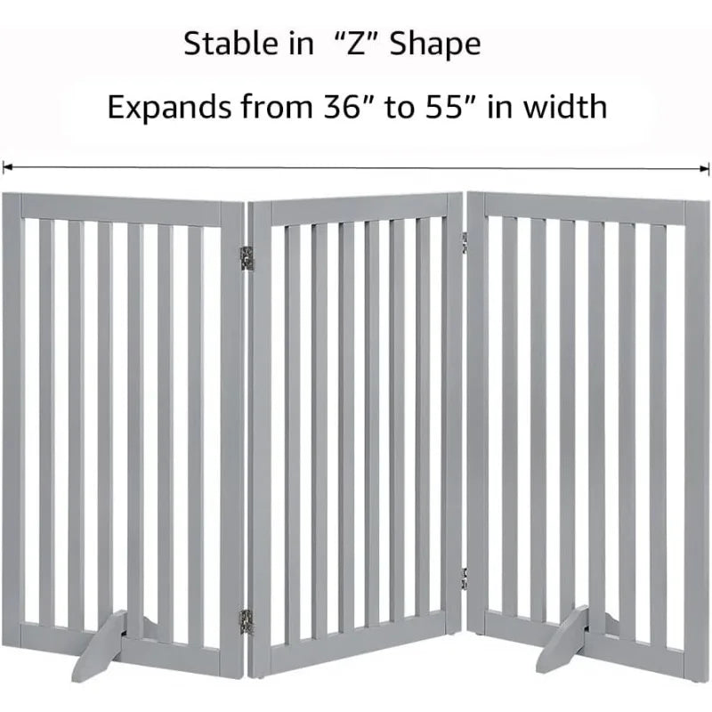 36”H Free Standing Pet Gate for Dog Cat Baby, Tall Wooden Dog Gates for Doorway, Stairs, Foldable Pet Fence for The House