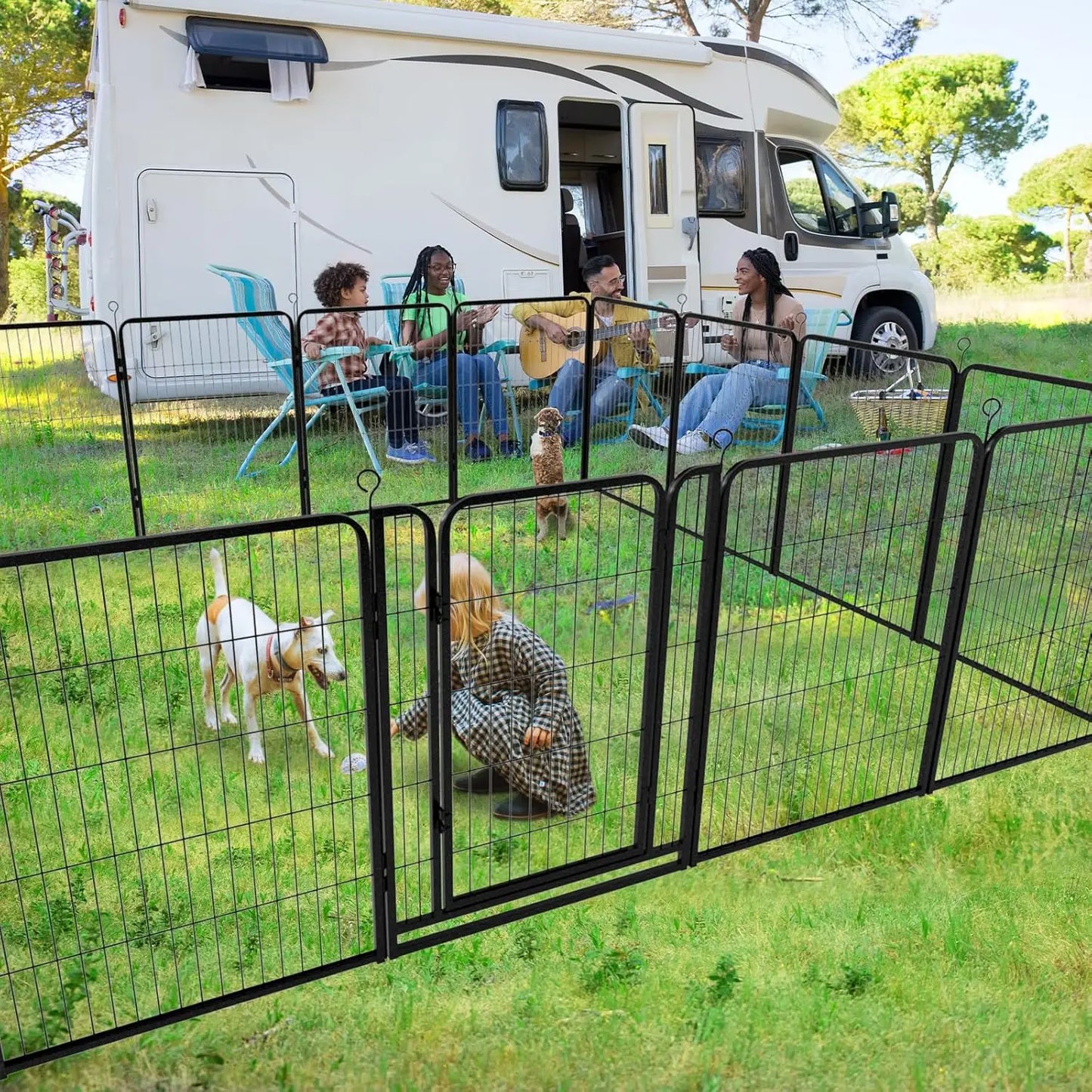 Dog Playpen Outdoor Extra Wide  Heavy Duty Dog Fence  Anti-Rust with Doors Portable for RV Camping Yard