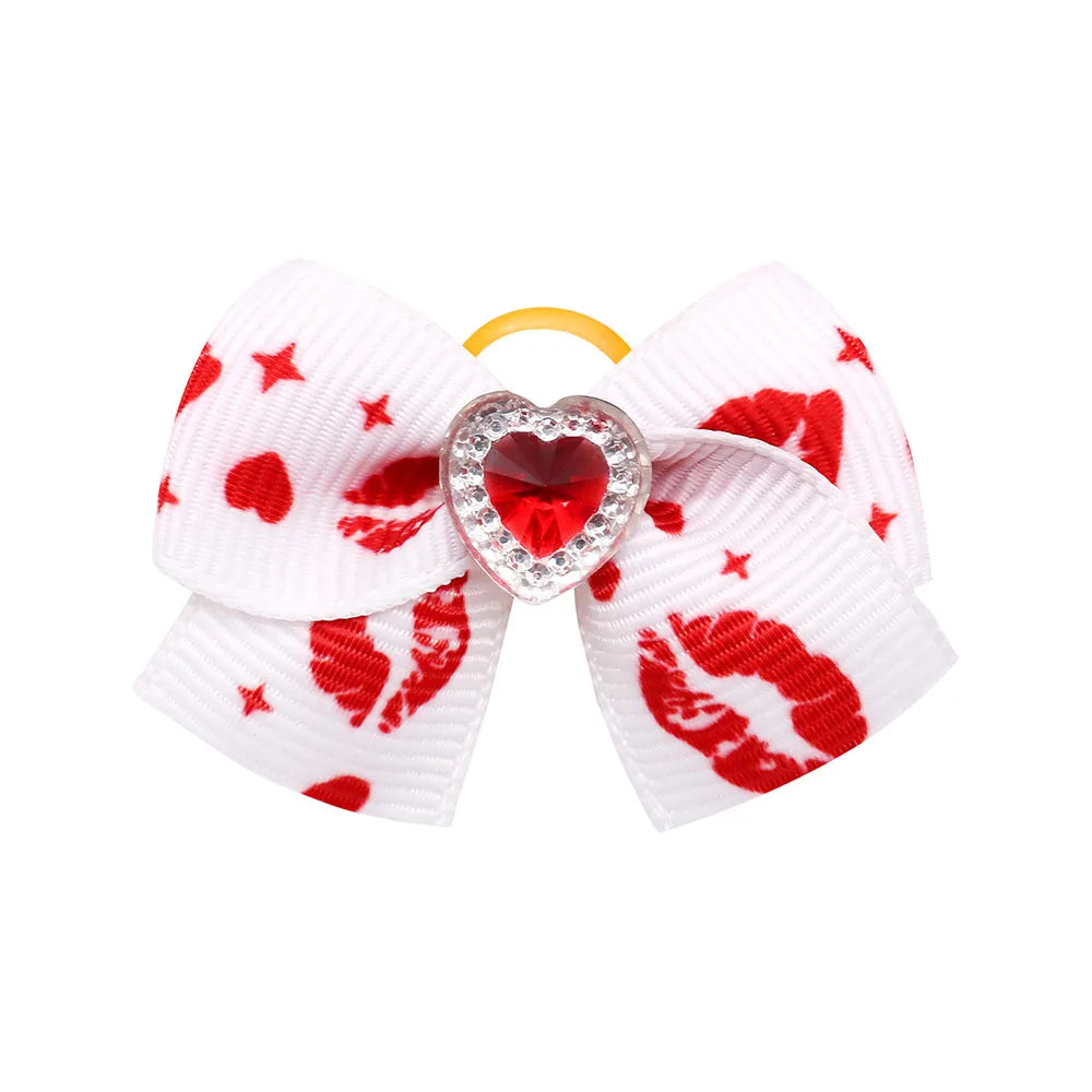 20PCS Red/Pink Series Dog Bows Valentine's Day Bows for Dogs Cute Cat Dog Bows for Rubber Band Pet Hair Bowknot Dog Accessories