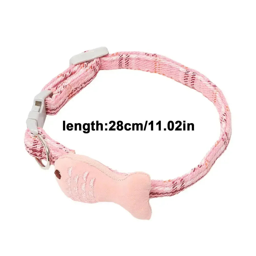 Adjustable Safety Pet Cat Collar with Fish Charm,soft Cotton Elastic Pet Safety and Comfort Cat Collar Kitten Accessories