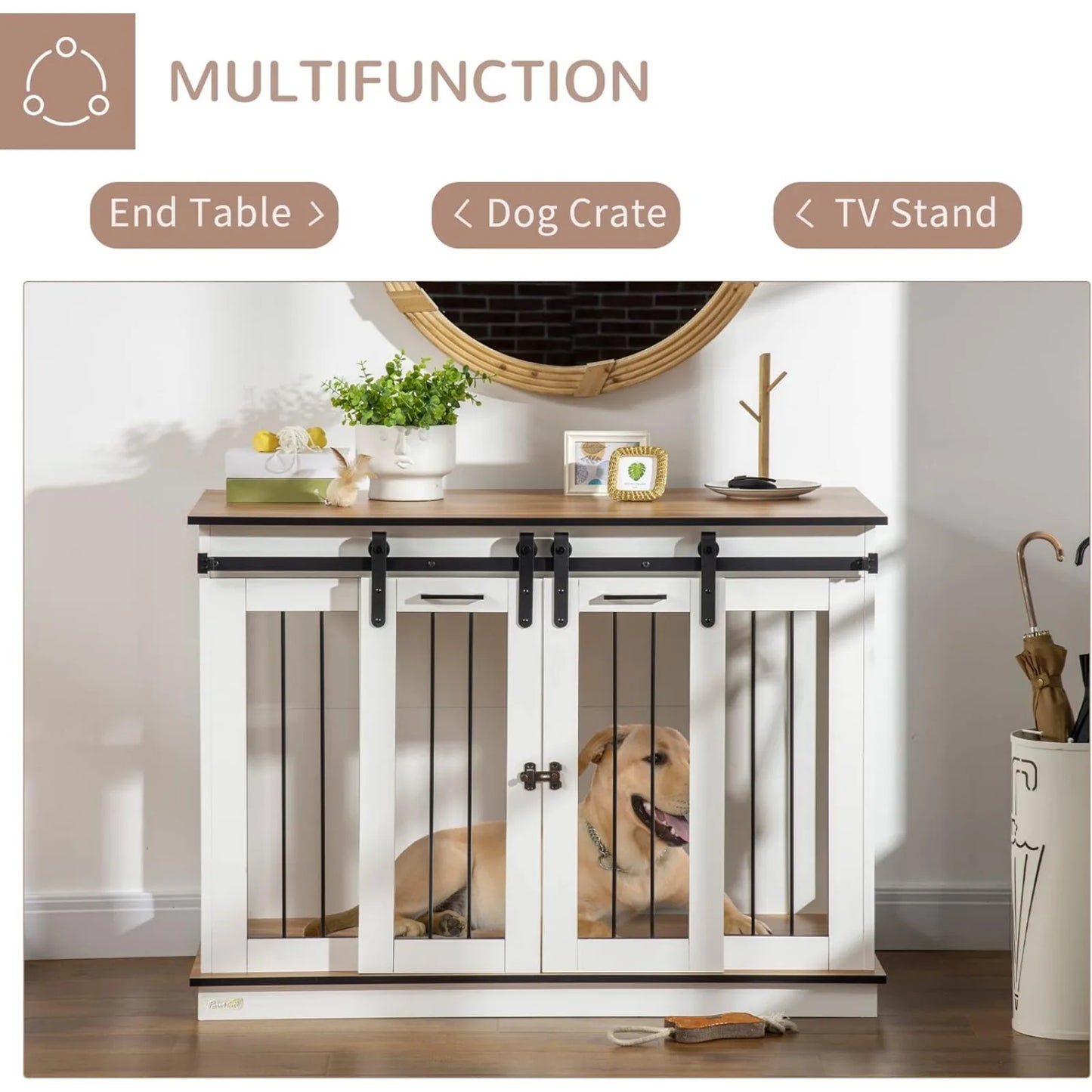 US Dog Crate Furniture with Divider, Dog Crate End Table for Small to Large Dogs, Large Indoor Dog Kennel