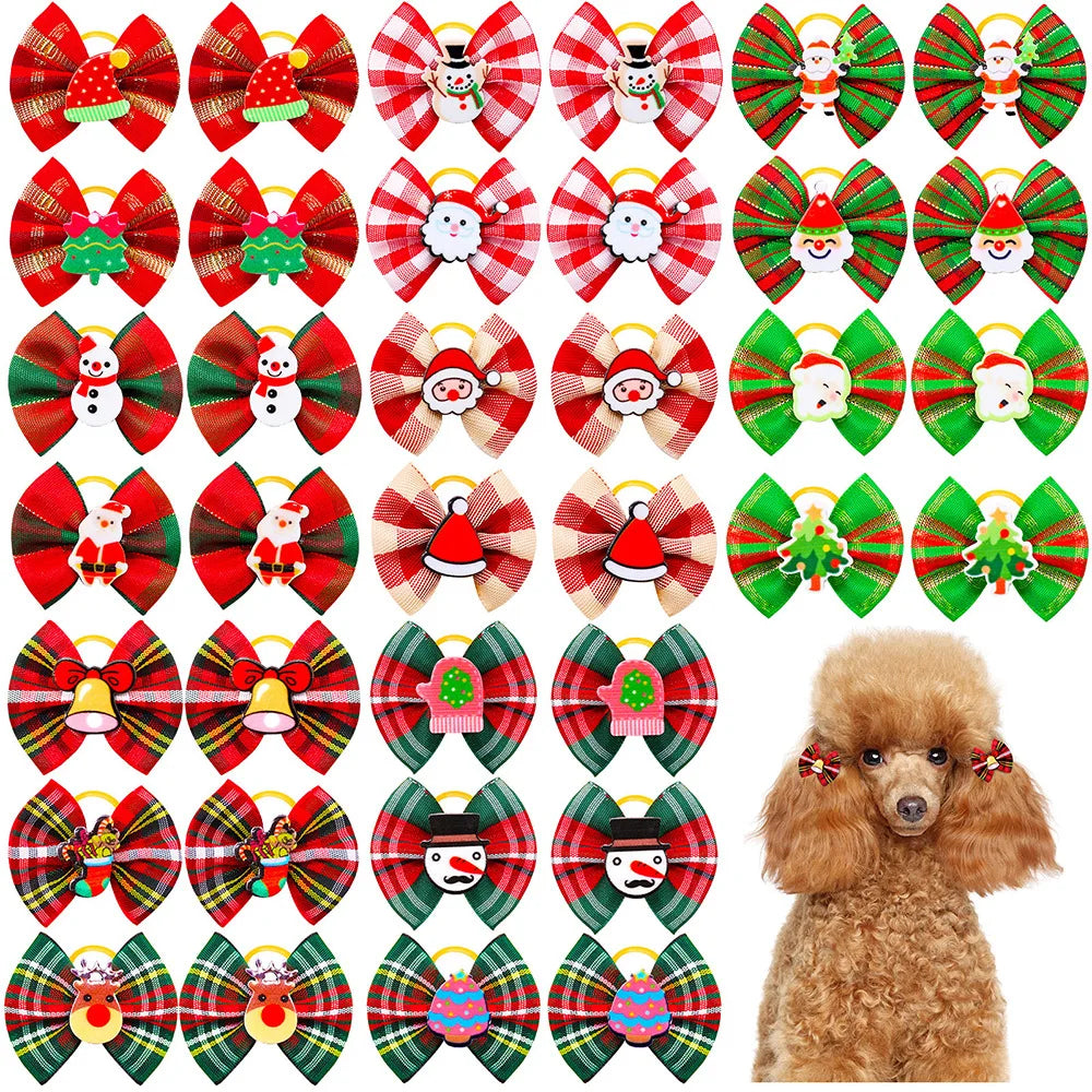 10/20/30Pcs Dog Hair Bows Pet Bows Christmas Grooming Plaid Dogs Bowkont With Rubber Band Small Dogs Party Hoilday Pet Supplies