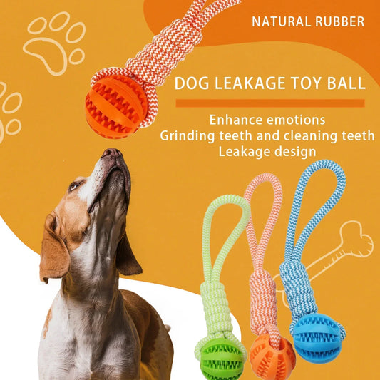 Dog Toys Balls Interactive Treat Rope Rubber Leaking Balls for Small Medium Dogs Chewing Bite Resistant Pet Tooth Cleaning