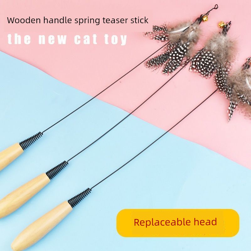 CFA Relieving Stuffy Handy Gadget Replacement Head Wooden Handle Cat Teaser