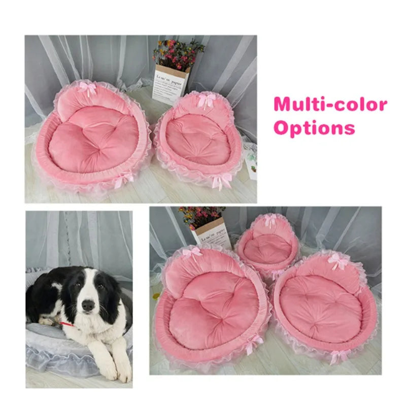 3D Fantasy Bow Lace Pet Bed for Dogs Romantic Detachable Oval Princess Pet Bed Dog Soft Sofa Nest Pet Wedding Furniture 1pc