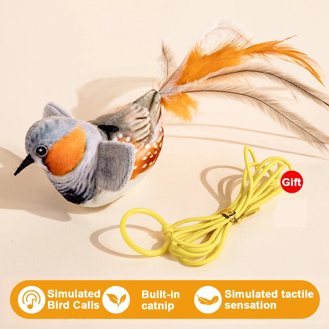 Pet Cat Toys Flying Bird Cat Toy Flapping Wings Sparrow Catnip Toys Vivid Chirping Simulation Bird Interactive Cat Toy