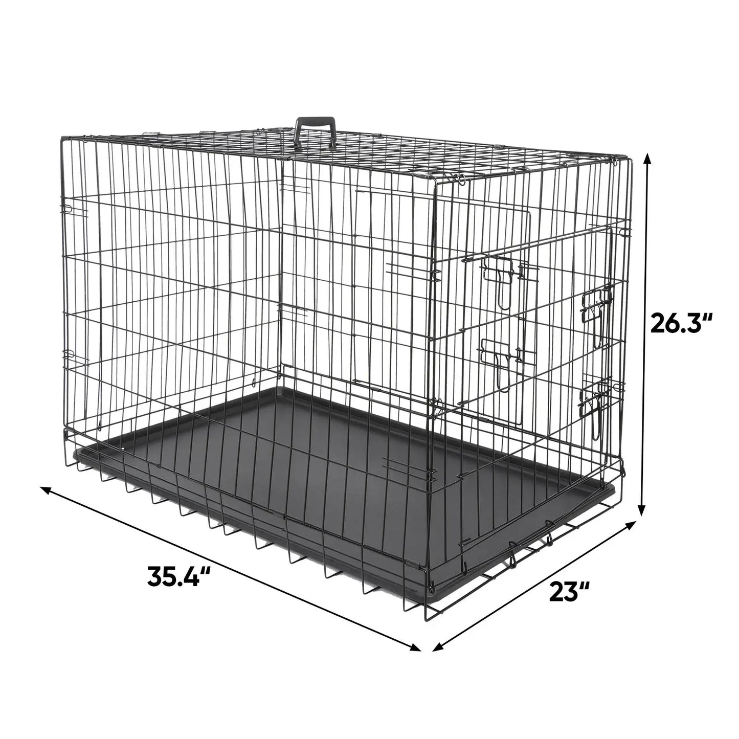 US Metal Pet Cage, Dog Crate Kennel, 2 Door with Pan, Black, 30 ", 36", 42"