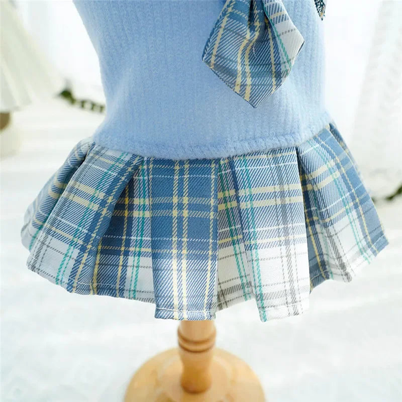 College Style Dog Dress for Small Dogs, Plaid Skirt, Pink,Blue,Green, Spring Clothes, Cat, Chihuahua, Dog Clothes  Pet Clothes