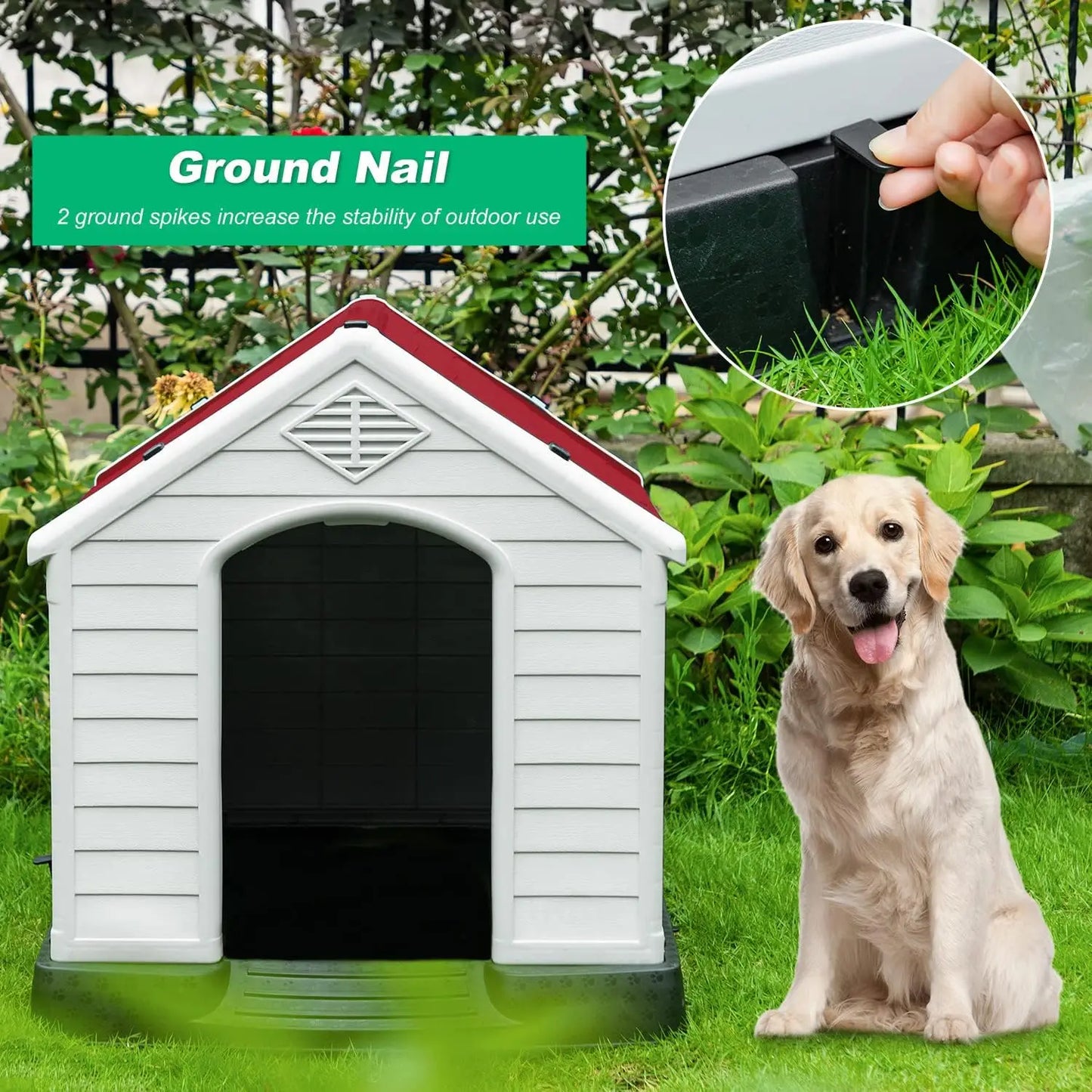 FDW Dog House Indoor Outdoor Durable Ventilate Waterproof Pet Plastic Dog House for Small Medium Large Dogs Insulated Puppy