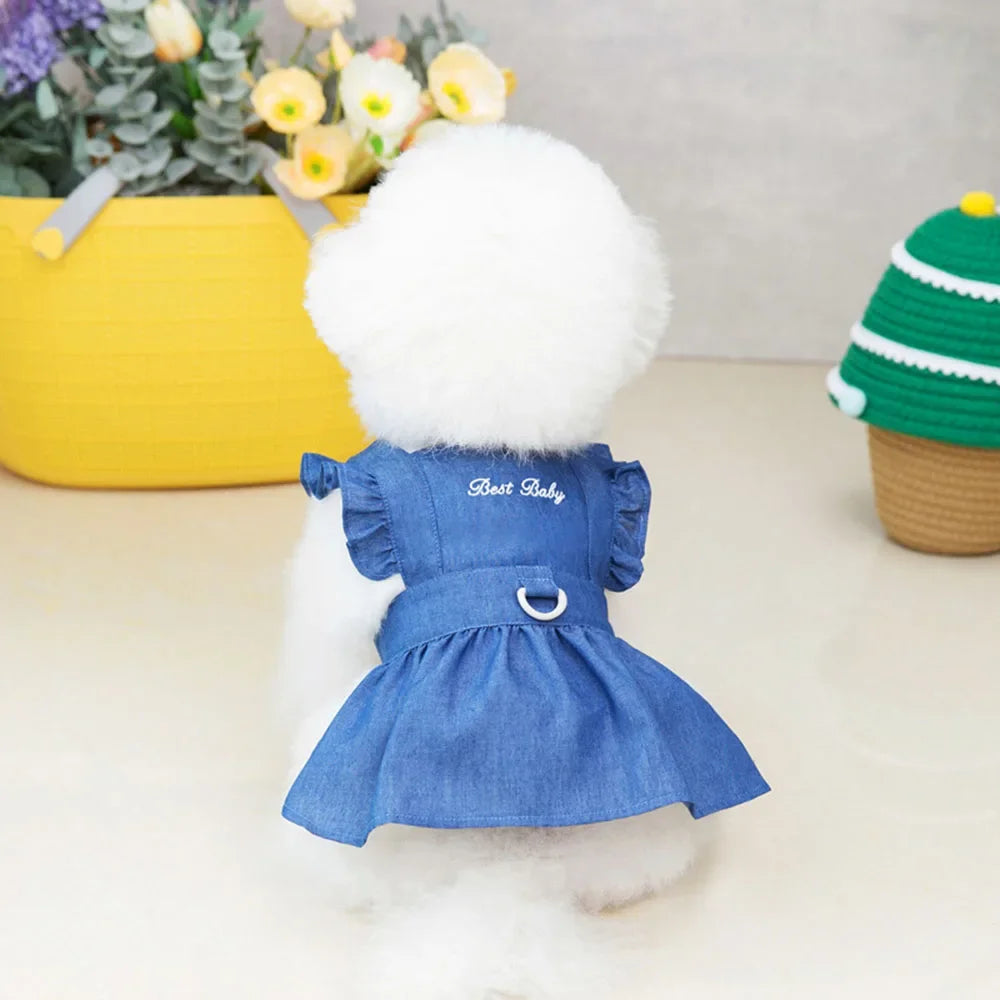 Denim Dog Dresses for Small Dogs Cats Cute Girl Dog Clothes Female Pet Dress Summer Puppy Outfits for Chihuahua Yorkie Shih Tzu