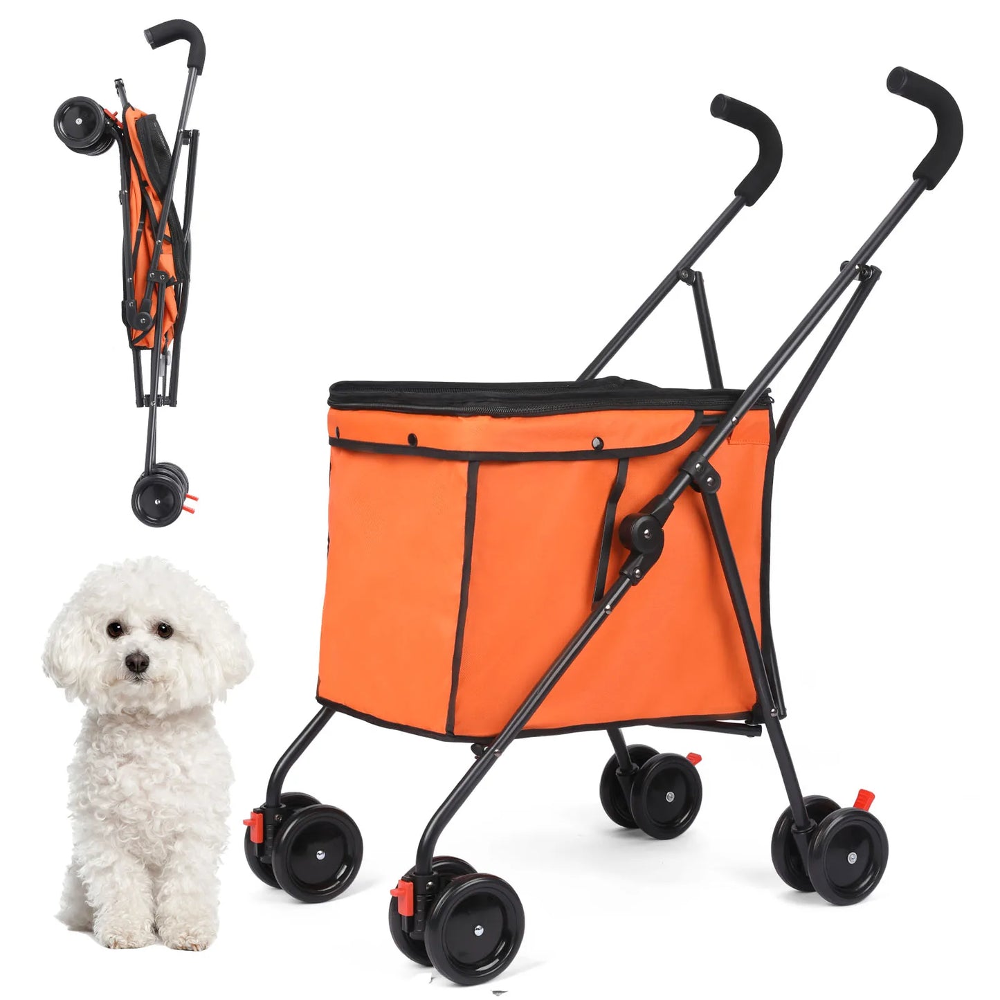 33lbs 4 Wheels Dog Stroller Rotate Pink  Pet Puppy Stroller Holder for Dogs Cat Travel Hand Cart Folding Shopping Trolley