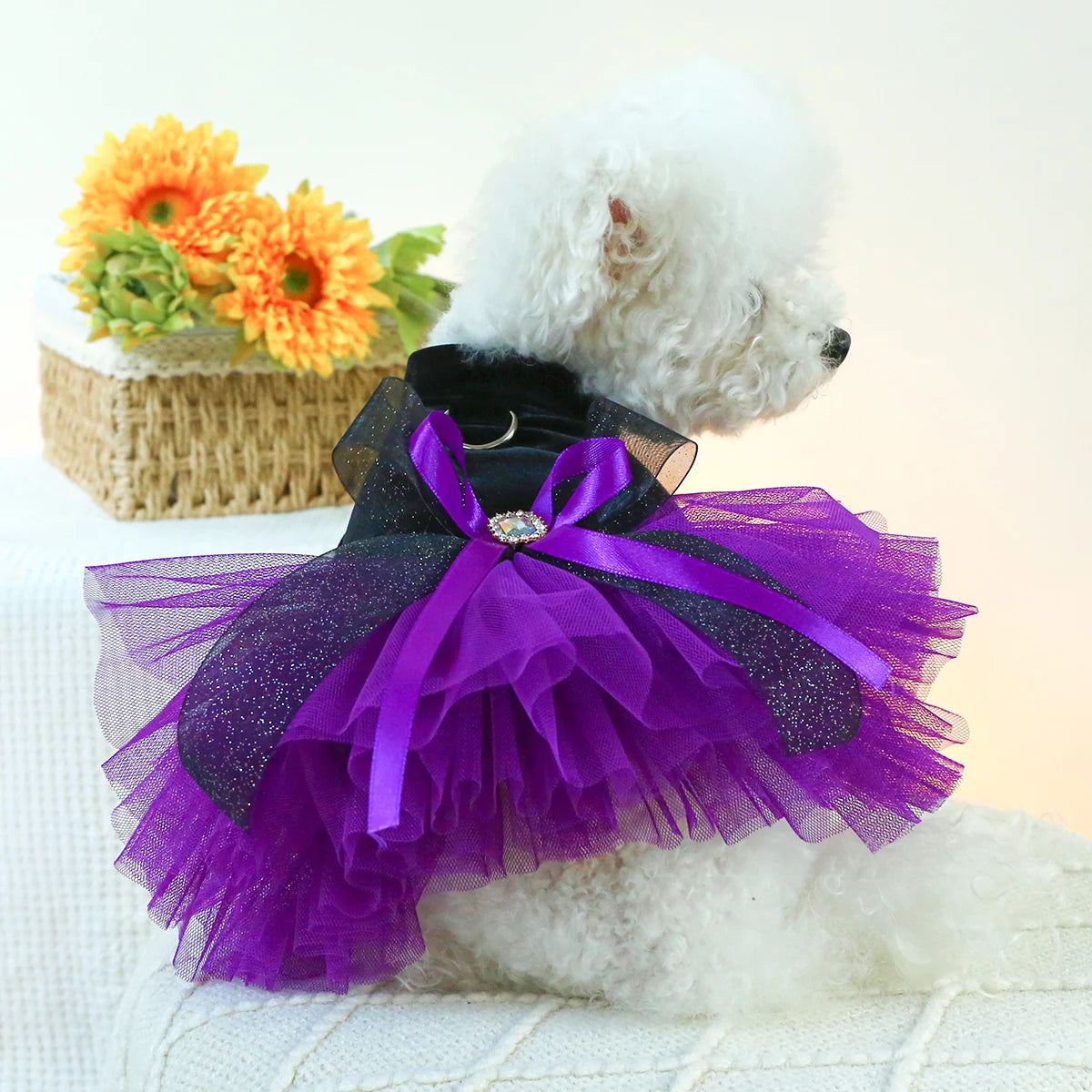 1PC Pet Clothing Dog Autumn Winter Black Velvet Purple Princess Wedding Dress Dress With Drawstring Buckle For Small Medium Dogs