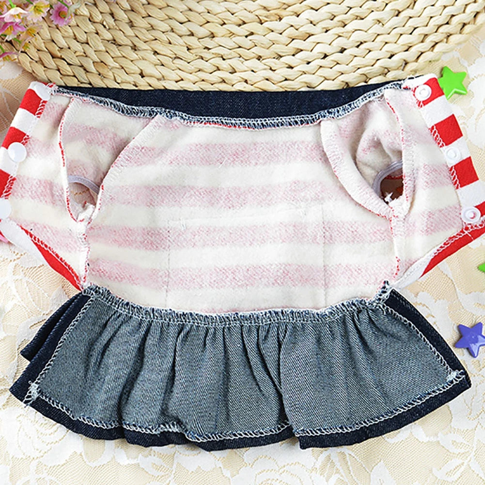 Spring Summer Pet Dog Clothes Striped Bear Cute Cat Dog Strap Denim Skirt for Puppy Yorkie Chihuahua Dresses Pet Clothing