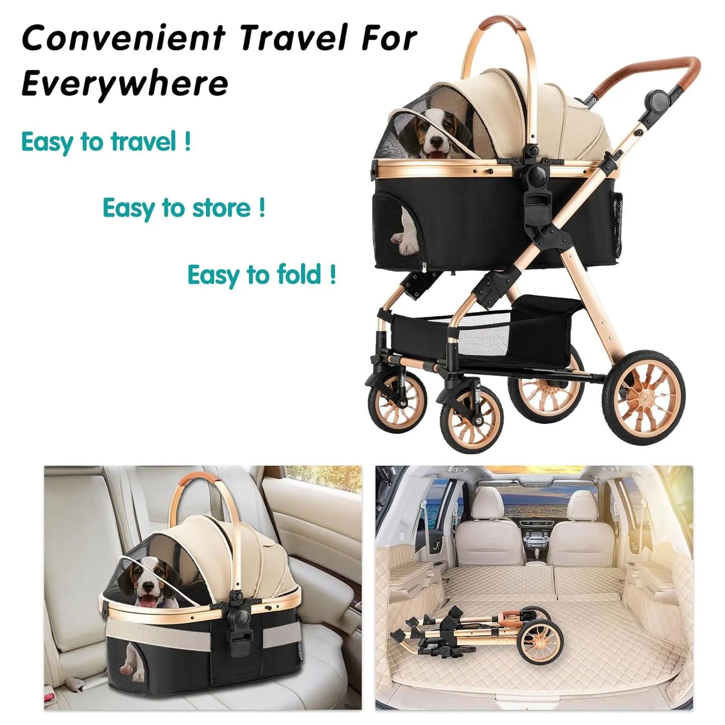 Dog Stroller for Medium Small Dog with Storage Basket Foldable Lightweight Dog Carrier Trolley.Basket can be Used Alone.（Khaki）