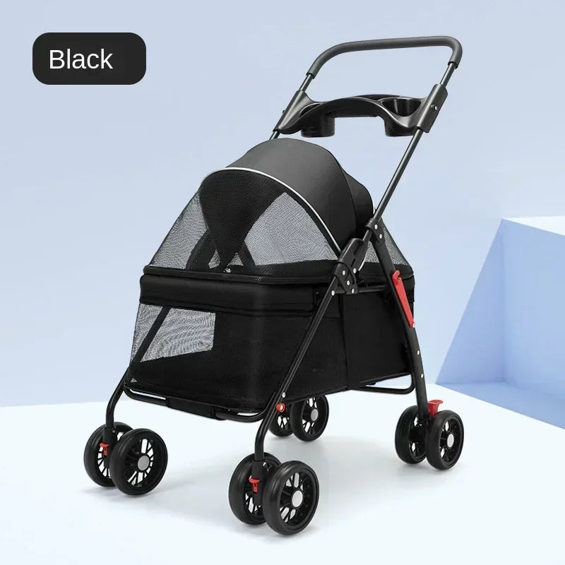 Puppy Stroller Travel Breathable Aluminum Cat Dog Stroller Detachable Easy Folding Pet Stroller for Teddy Golden Retriever