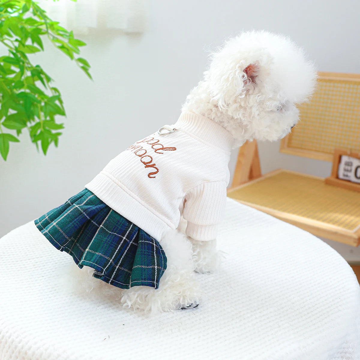 1PC Pet Apparel Dog Spring and Autumn Knitted Pleated Dress Princess Dress Belt Pulling Rope Buckle For Small Medium Dogs