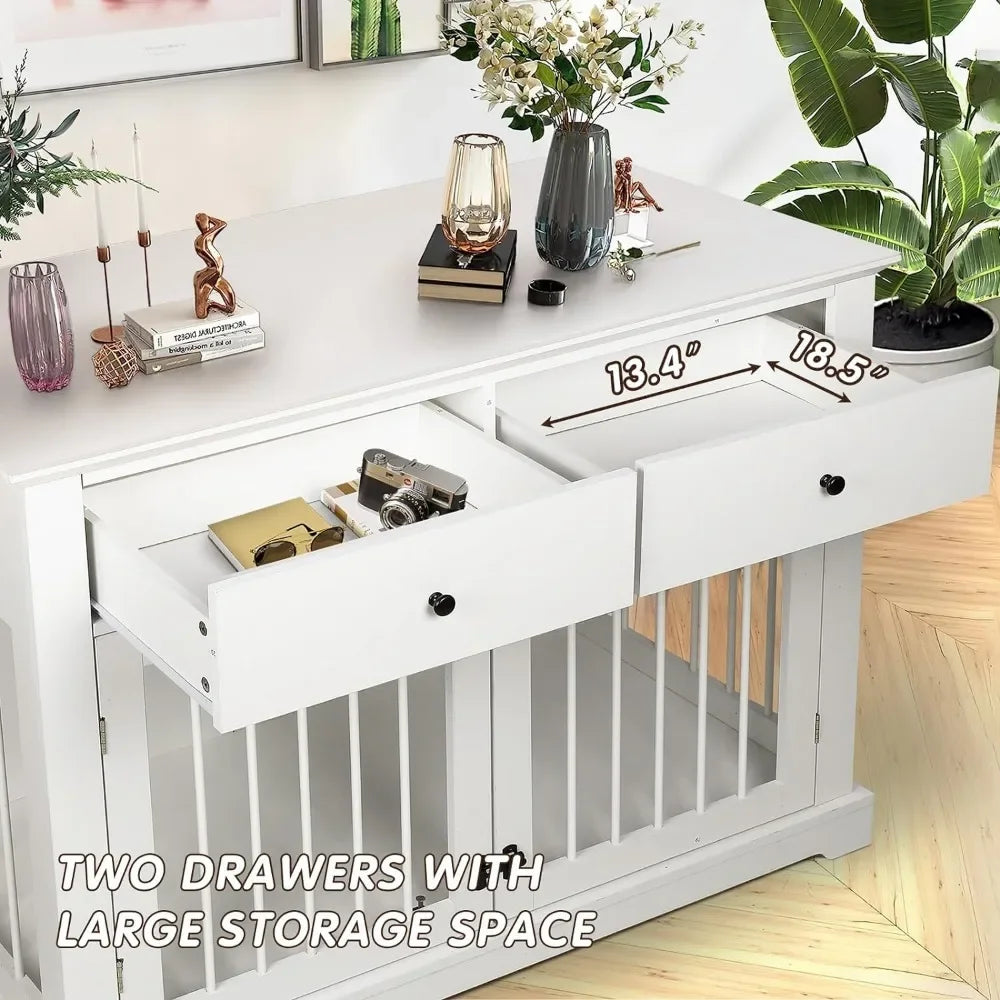 Dog Crate Furniture with Drawers 44inch Wooden Dog Kennel Furniture for Large Breed End Table Wood Dog House for Indoor use