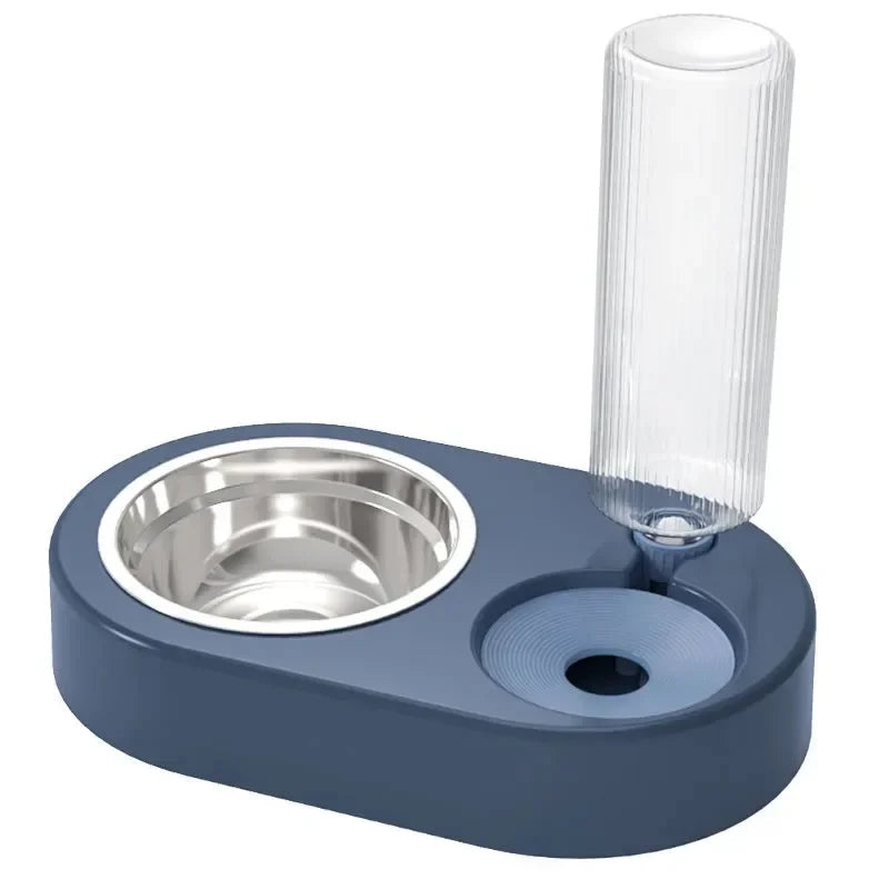 2n1 Pet Dog Cat Food Bowl with Bottle Automatic Drinking Feeder Fountain Portable Durable Stainless Steel 2 Bowls Pet Supplies