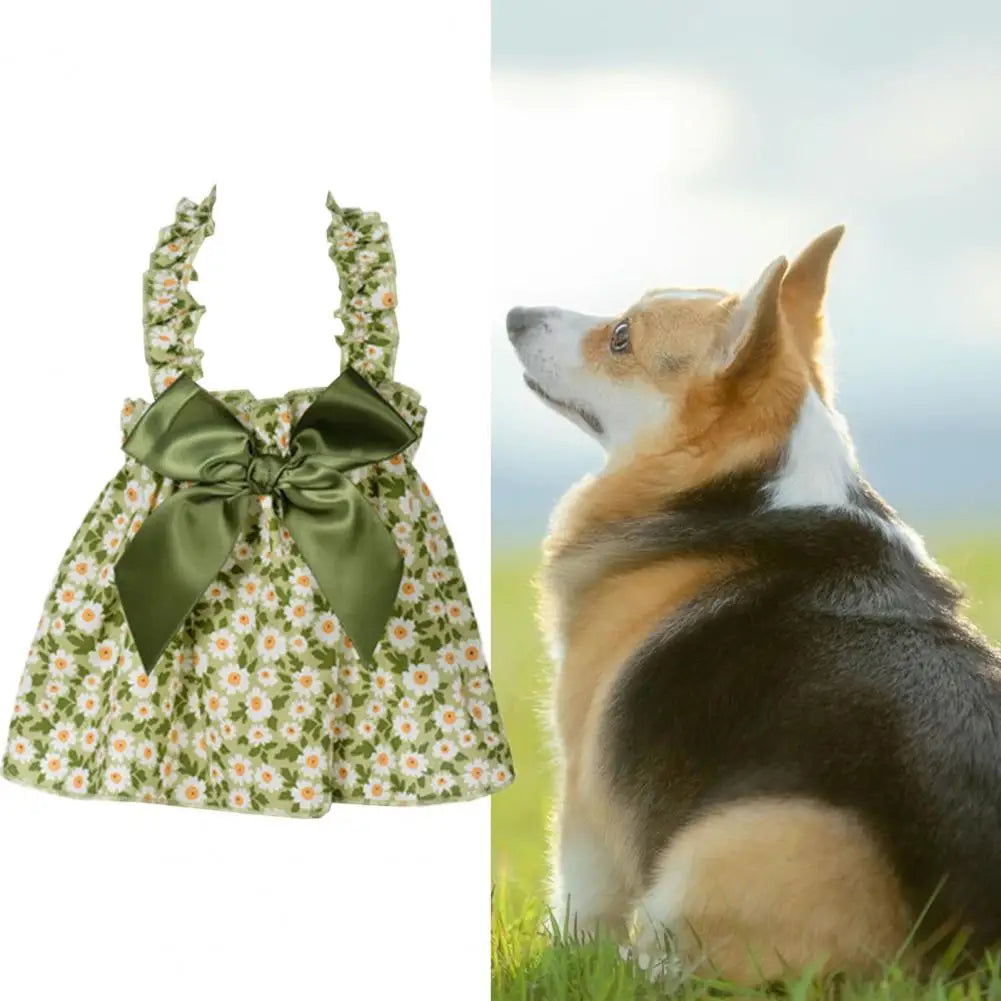 Fine Workmanship Easy-wearing Dress-up Pet Dog Bowknot Floral Princess Dress Dog Fancy Dress Daily Wear