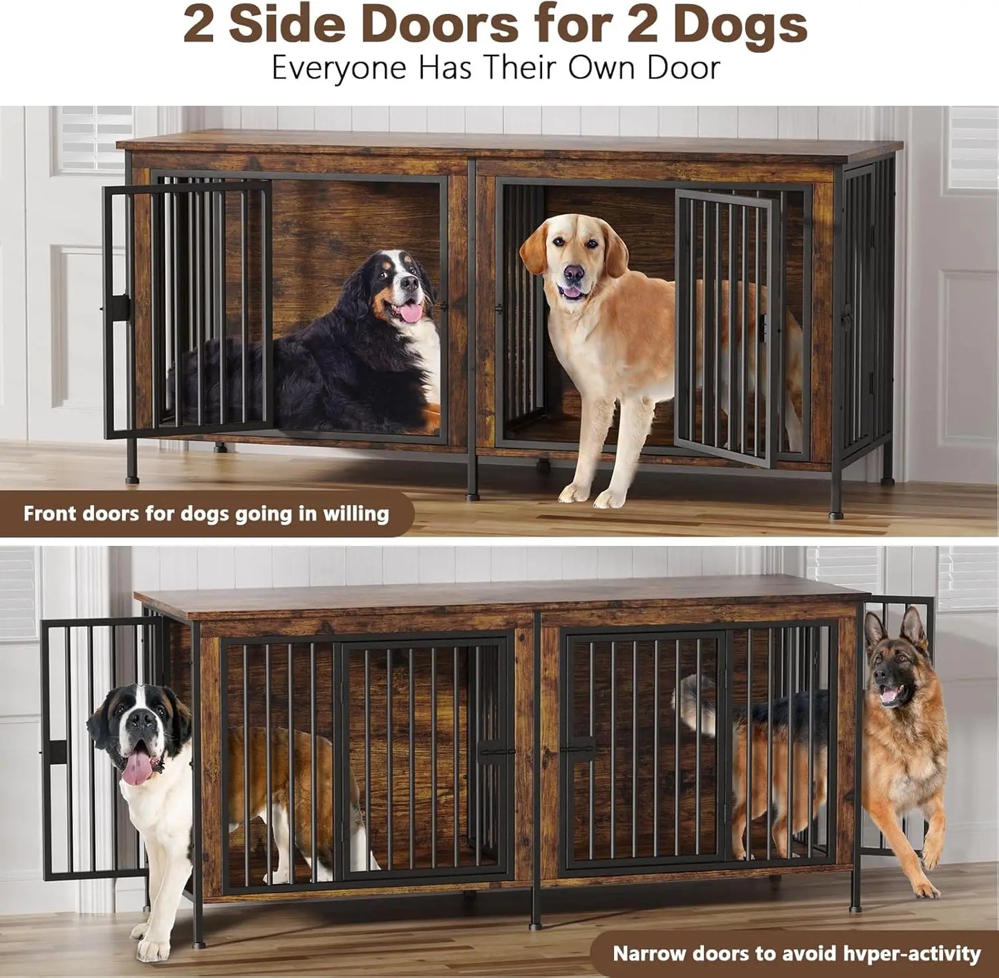 78 Inch Dog Cage Furniture for 2 Dogs, Extra Large Double Dog Crate Furniture Large Breed, XXL Thick Wooden Dog Crate Furniture