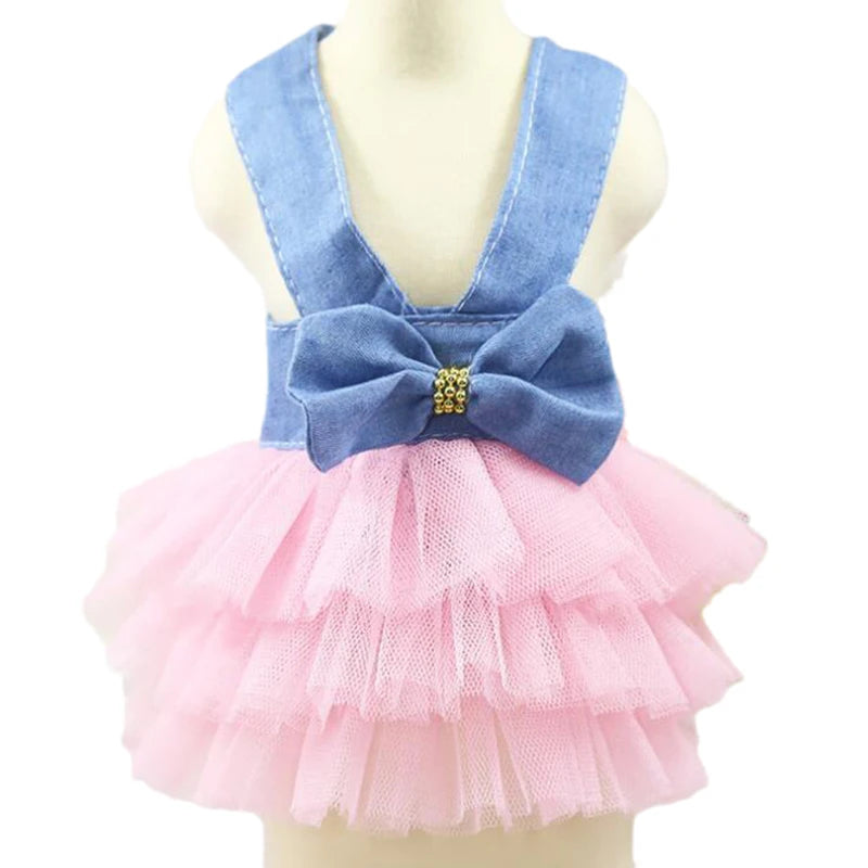 Summer Dog Clothes Pet Denim Dresses for Small Dogs Pomeranian Chihuahua Puppy Kitten Skirt Princess Dress Pink Girls Clothing