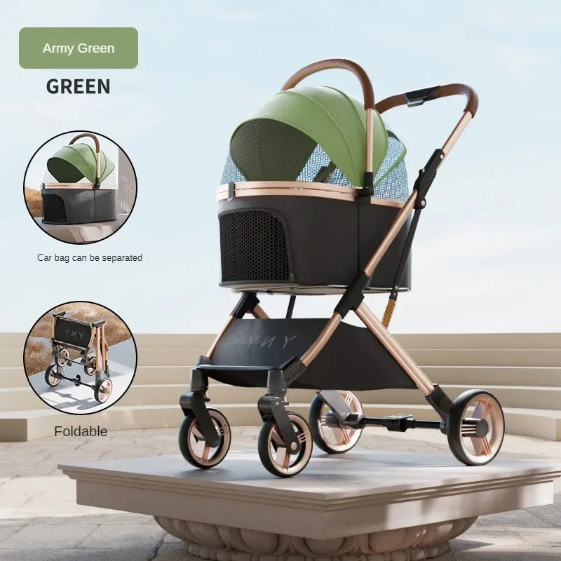 Detachable Pet Stroller Ultra-light Portable Outdoor Cat and Dog Stroller Aluminum Alloy Frame Four-wheel Shock Absorber