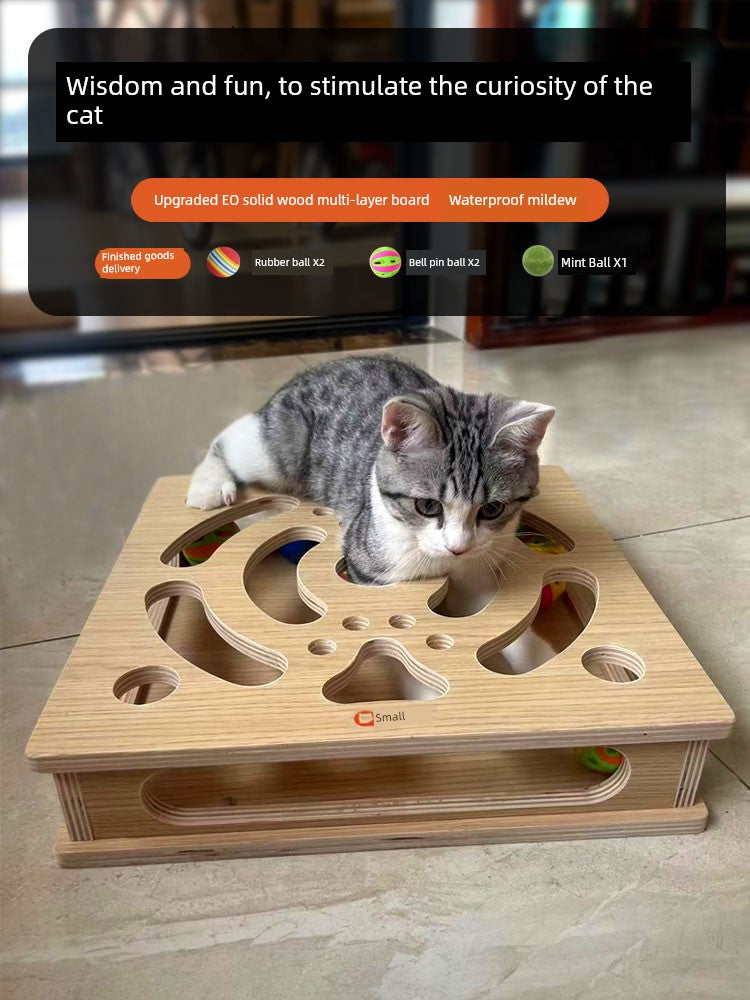 Maze Box Solid Wood Self-Hi Puzzle Game Cat Toy