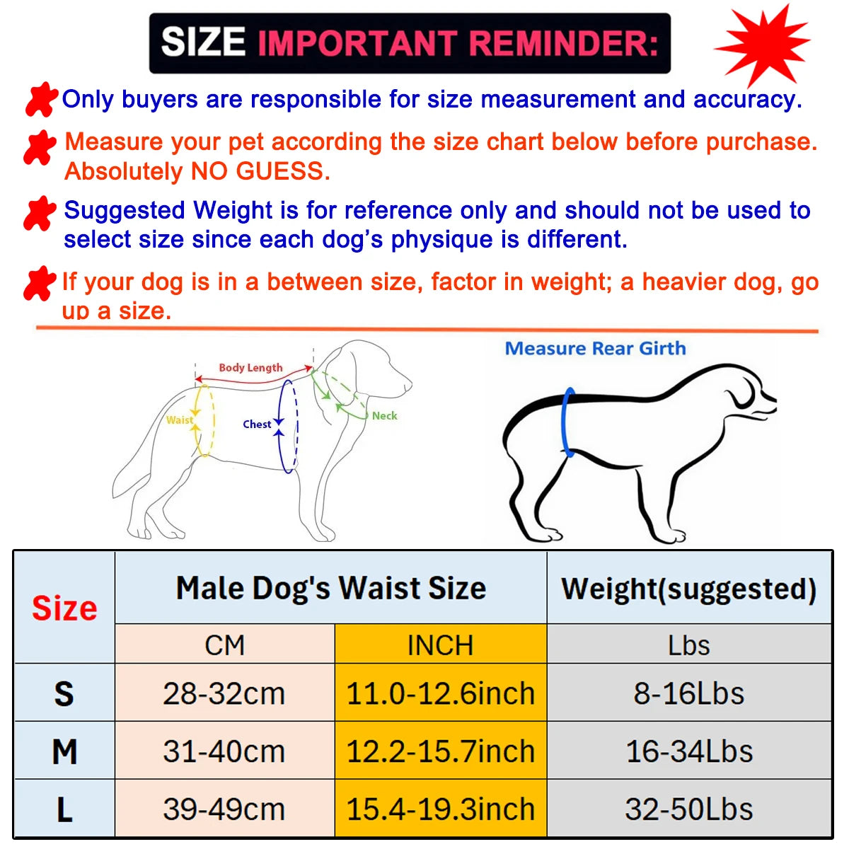 3 Packs Male Dog Reusable Diapers - Leak Proof Belly Band, Washable Male Dog Wrap Diaper for Puppy Training and Incontinence