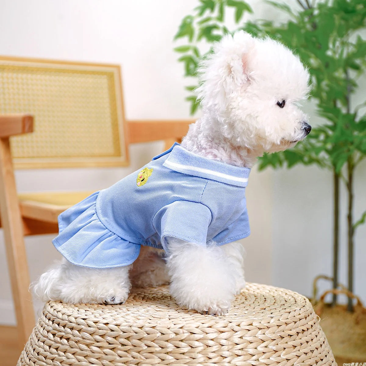 1PC Pet Clothing Cat Spring/Summer Thin Pullover Polo Student Dress Blue Suitable for Small and Medium Dogs