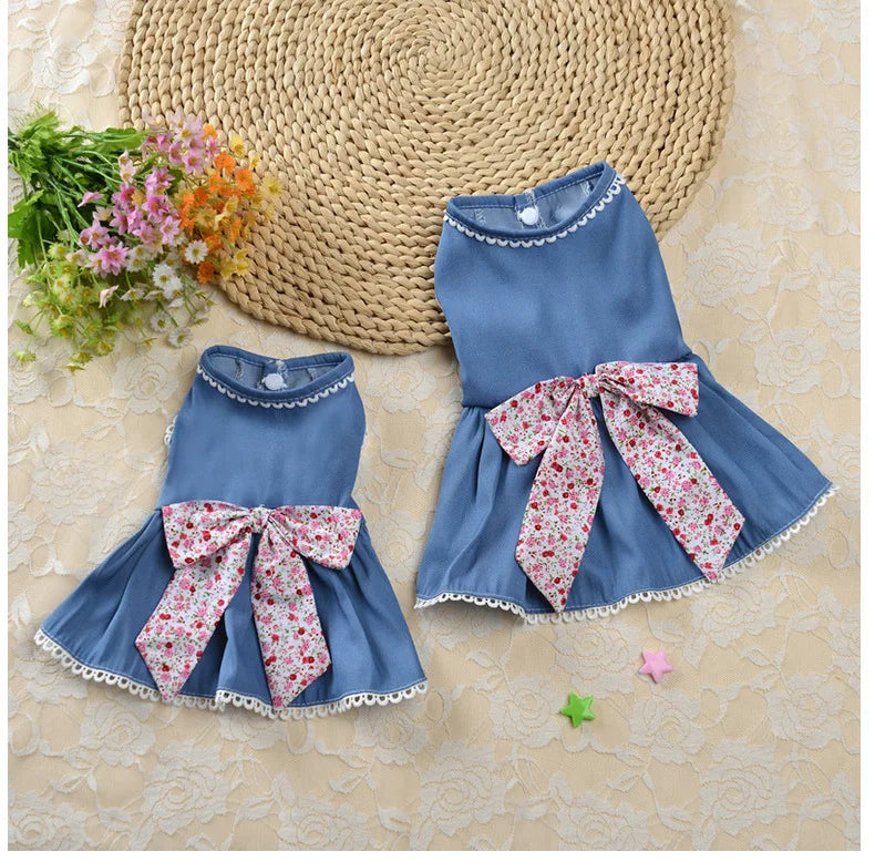 Denim Princess Skirt Comfortable Dog Dress Jeans Lace Pet Dresses for Summer Wear Elegant Bowknot Puppy Clothes Robe Pour Chien