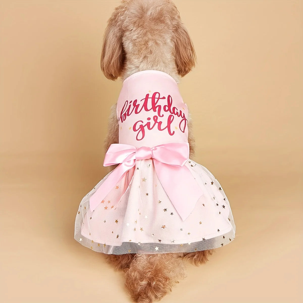 Dog Dress Girl Dog Clothes Pet Apparel Doggie Pink Bowknot Tulle Cat Sequin Clothing Pup Dresses Doggy  Attire Birthday