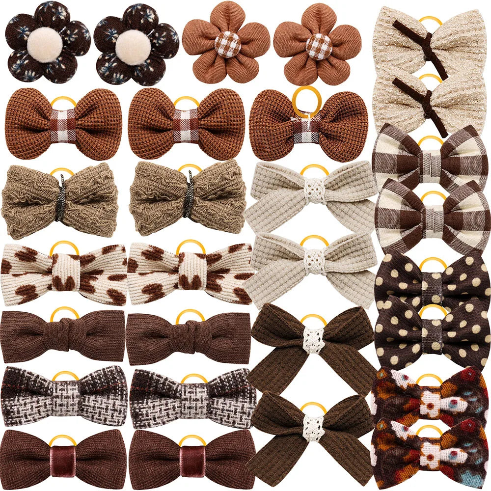 10PCS Winter Dog Bows Puppy Cat Flower Bowknot Rubber Bands for Dogs Fashion Pet Hair Decorate Dog Grooming Accesories