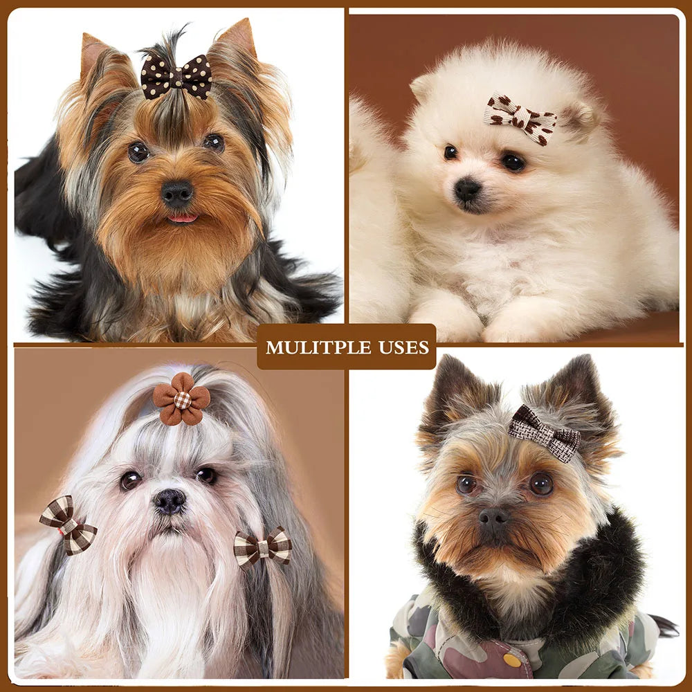 10PCS Winter Dog Bows Puppy Cat Flower Bowknot Rubber Bands for Dogs Fashion Pet Hair Decorate Dog Grooming Accesories