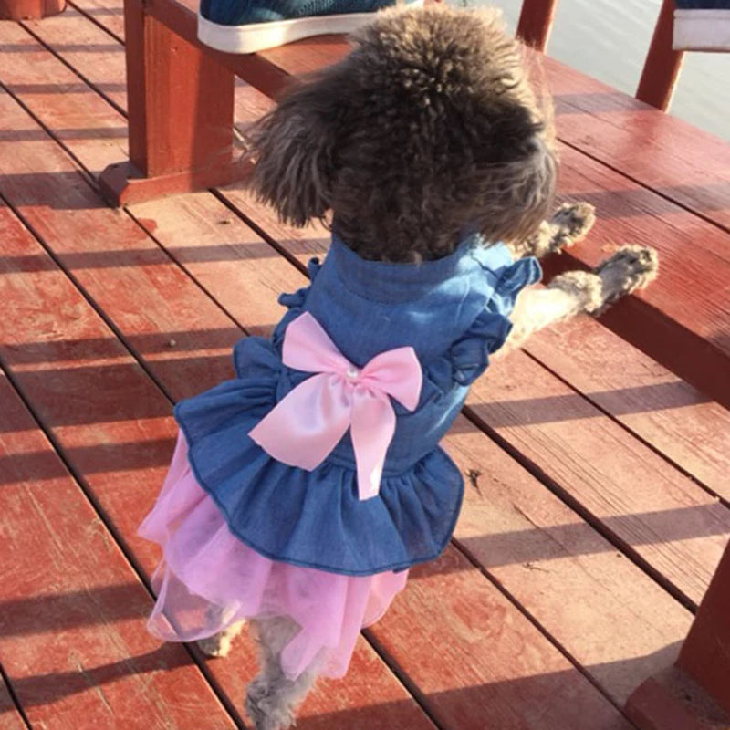 Summer Dog Clothes Pet Denim Dresses for Small Dogs Pomeranian Chihuahua Puppy Kitten Skirt Princess Dress Pink Girls Clothing