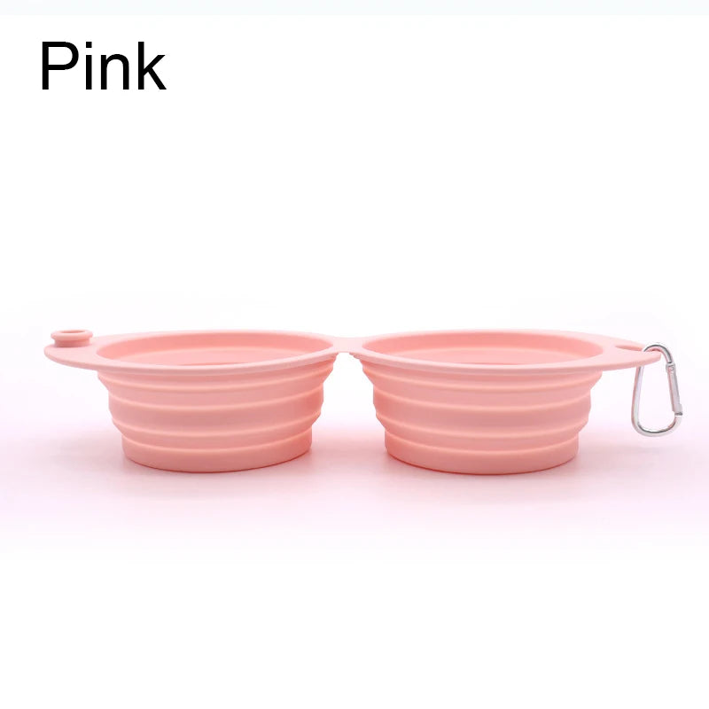 Foldable Dog Bowl Silicone Double Bowl Collapsible Dog Food Bowl Water Outdoor Pet Travel Drinking Bowl for Dogs Feeder Dish