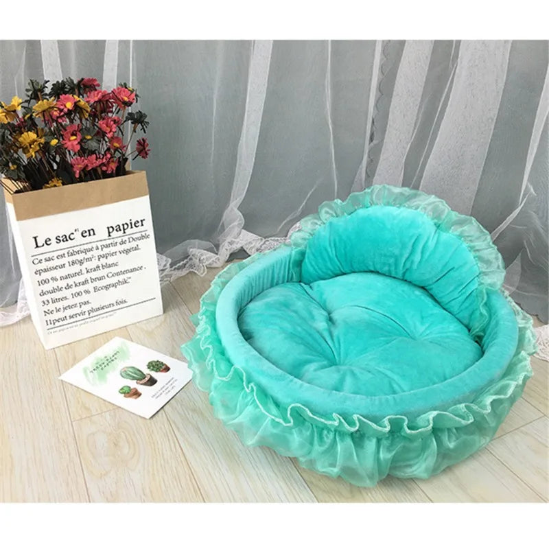 3D Fantasy Bow Lace Pet Bed for Dogs Romantic Detachable Oval Princess Pet Bed Dog Soft Sofa Nest Pet Wedding Furniture 1pc