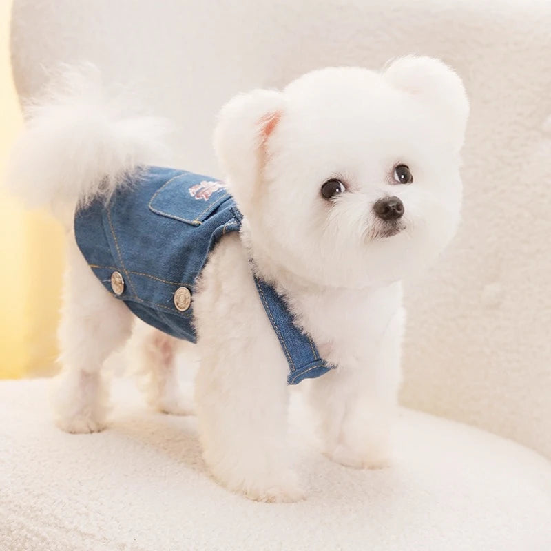 Autumn Pet Dog Clothes for Small Dogs Fashion Dog Denim Dress Cute Puppy Skirt Warm Soft Cat Suspender Skirt Chihuahua Clothes