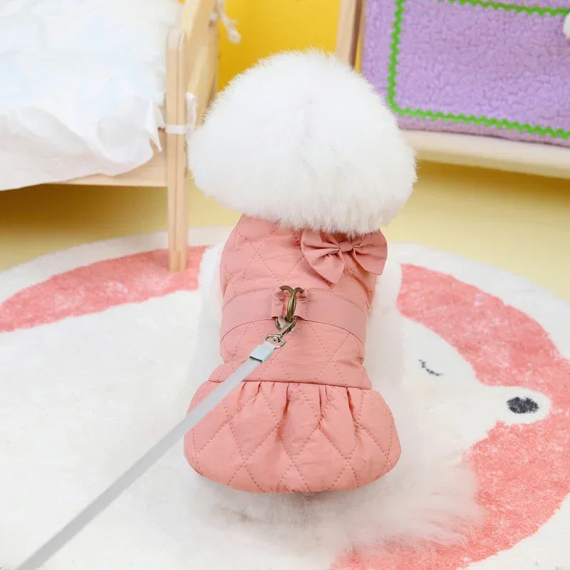 Dress Princess Girl Winter Pet Warm Dog York Thick Chihuahua Bow S Clothes Puppy Cats For Coat Maltese