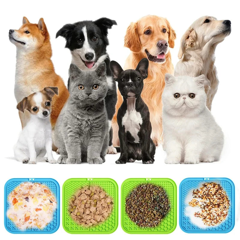 Pet Placemat Cat Slow Feeding Mat Dog Lick Mats Silicone Pets Eating Slowly Food Pad Cats Dogs Distracted Licking Plate Cutlery