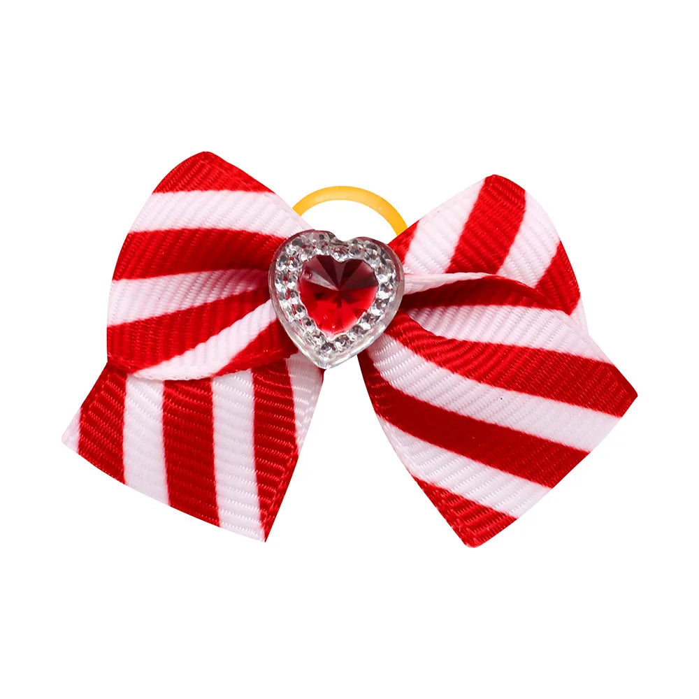 20PCS Red/Pink Series Dog Bows Valentine's Day Bows for Dogs Cute Cat Dog Bows for Rubber Band Pet Hair Bowknot Dog Accessories